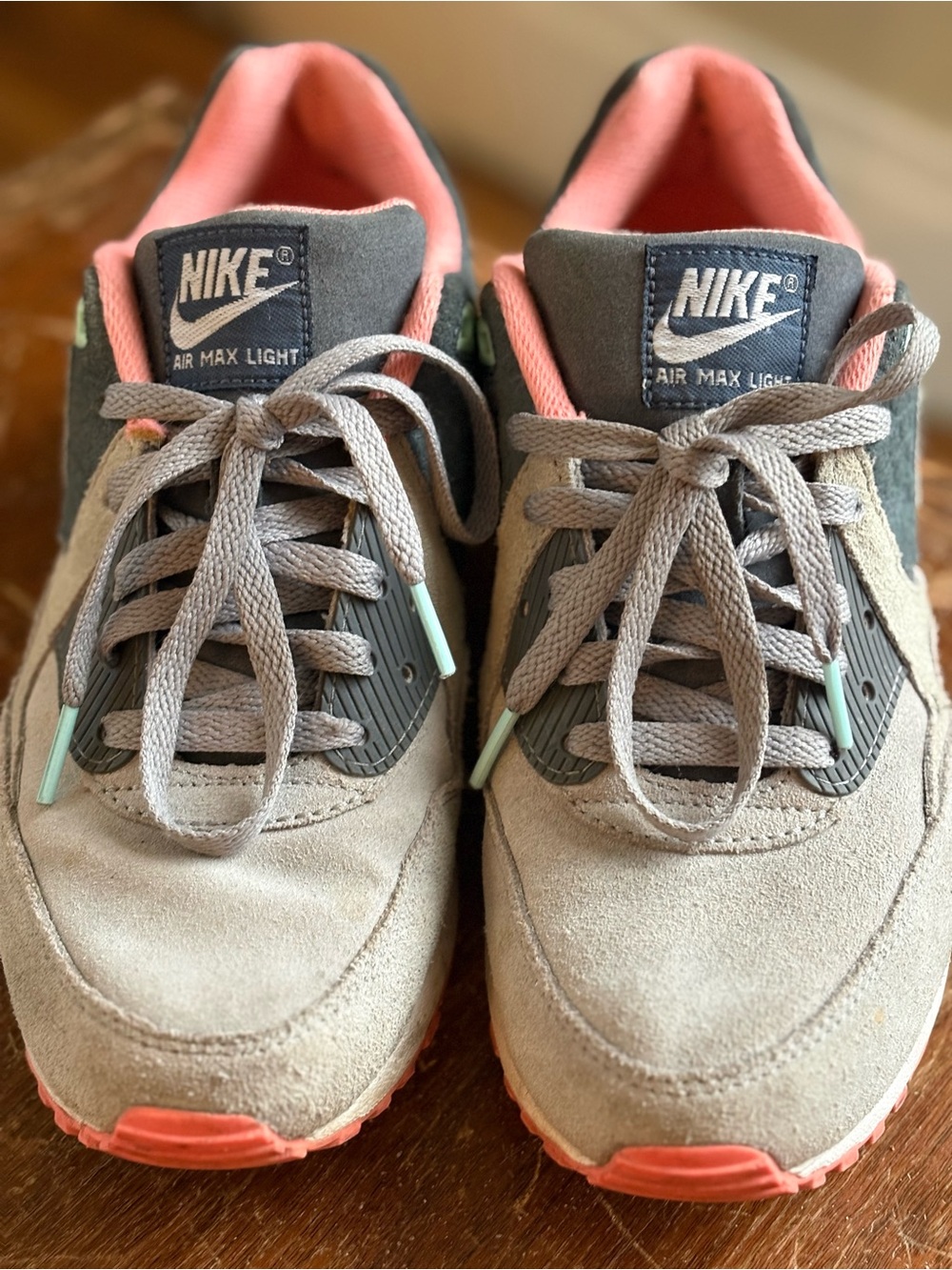 Nike Air Max Light Gray Suede Sneakers with Coral & Mint Accents